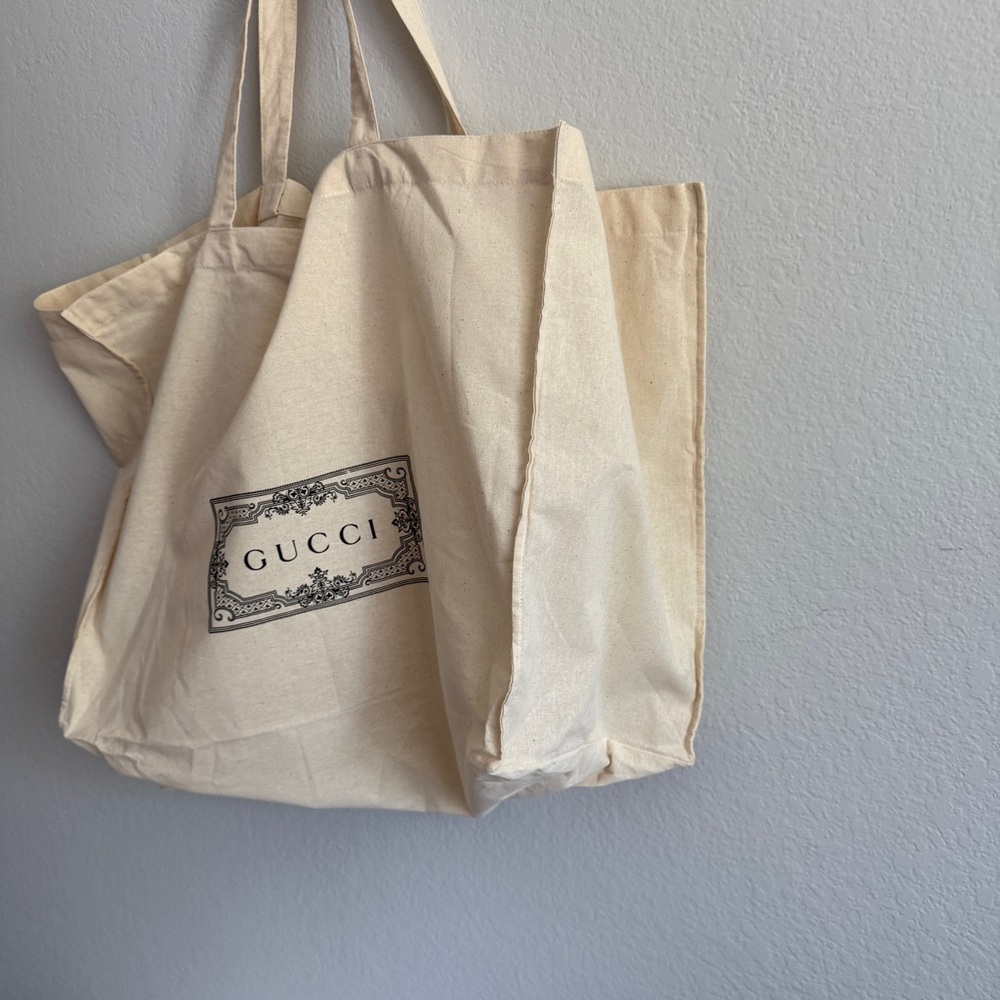 Authentic Gucci Beige Logo Reusable Tote Canvas Bag XL